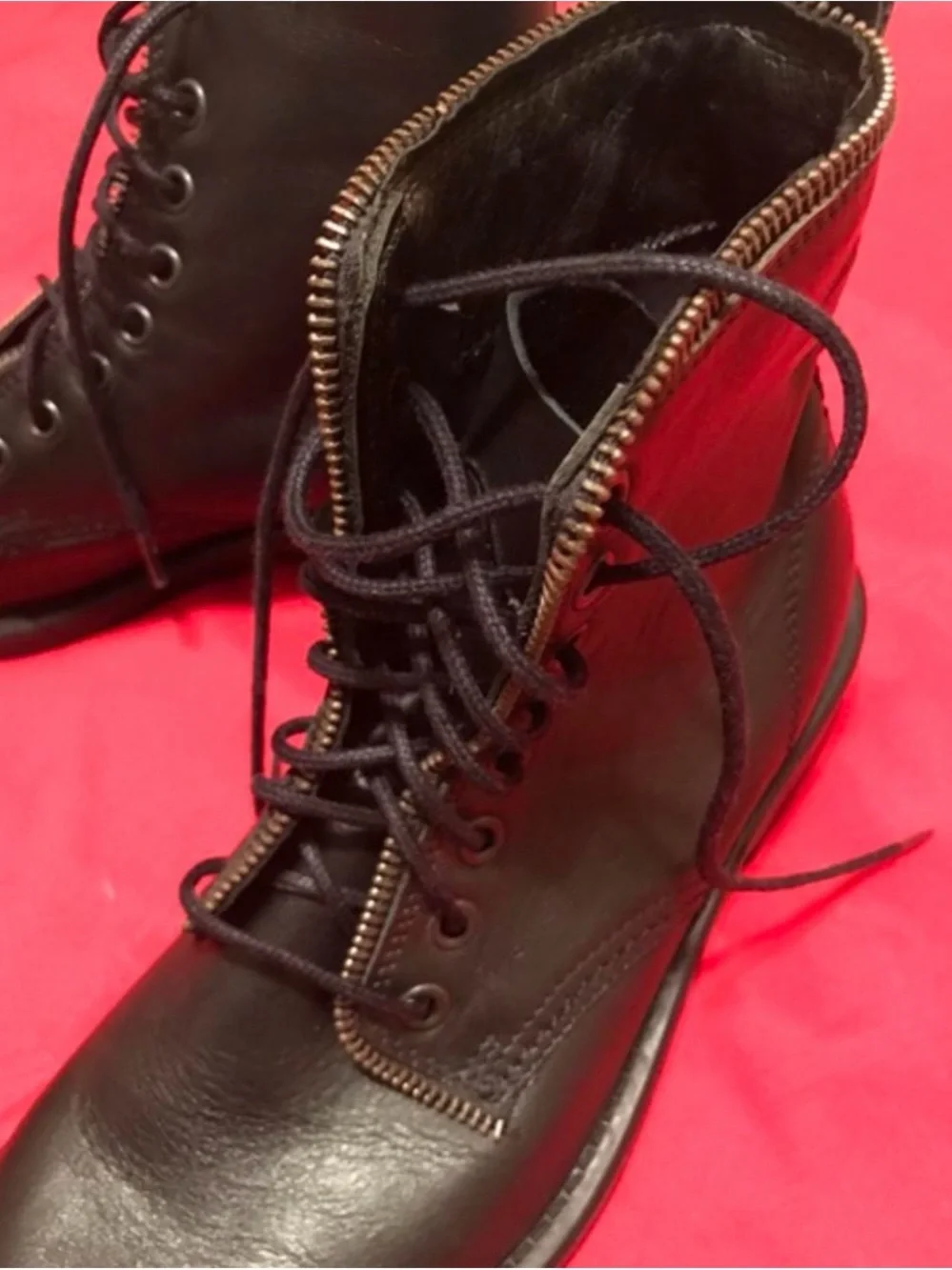 Aldo Black Leather Lace-Up Ankle Boots with Exposed Zip